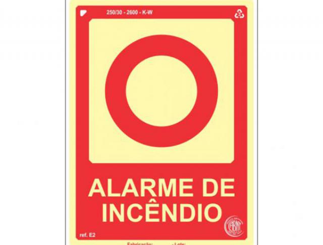 Placa fotoluminescente alarme de incêndio de PVC 15x20cm